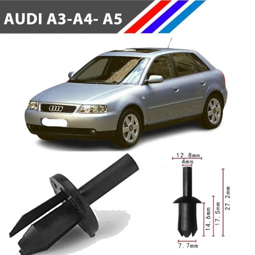 OTOZET Audi A3 A4 A5 Davlumbaz Klipsi 25 Adetli Paket
