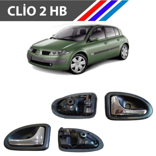 OTOZET Clio 2 Hatchback Kasa İç Açma Kolu 4 Adetli Takım Parlak Krom Detaylı