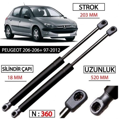 OTOZET Peugeot 206 Bagaj Amortisörü Sağ Sol Takım 8731E6