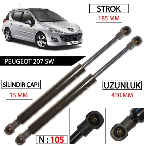 OTOZET Peugeot 207 Station Wagon Bagaj Amortisörü Sağ Sol Takım 8731P8