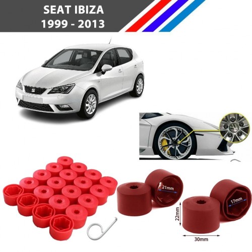 Otozet - Seat İbiza Bijon Civata Kapağı Kırmızı Renk 20 Adetli Set 17mm 1K06011739B9