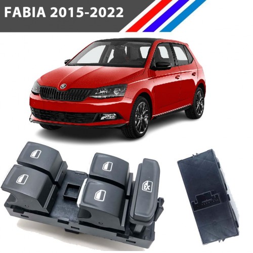 Otozet - Skoda Fabia Cam Açma Düğmesi Ön Sol Dörtlü Krom Detaylı 2015-2022 5E0959857