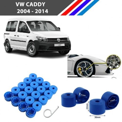 Otozet - VW Caddy Bijon Civata Kapağı Mavi Renk 20 Adetli Set 17mm 1K06011739B9