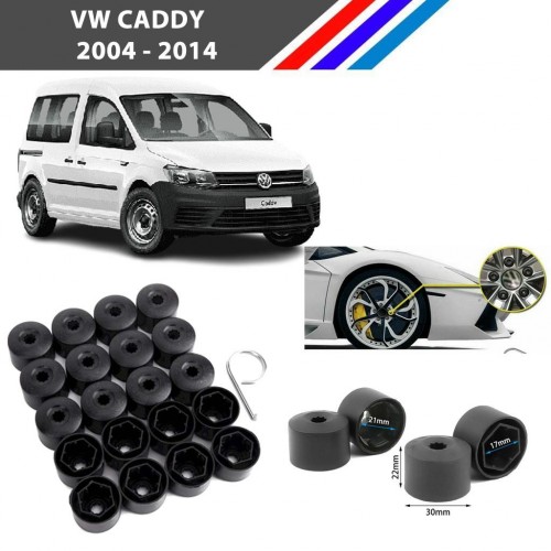 Otozet - VW Caddy Bijon Civata Kapağı Siyah Renk 20 Adetli Set 17mm 1K06011739B9