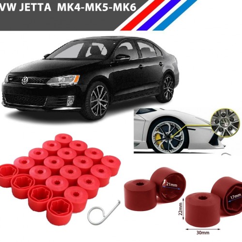 Otozet - VW Jetta Bijon Civata Kapağı Kırmızı Renk 20 Adetli Set 17mm 1K06011739B9