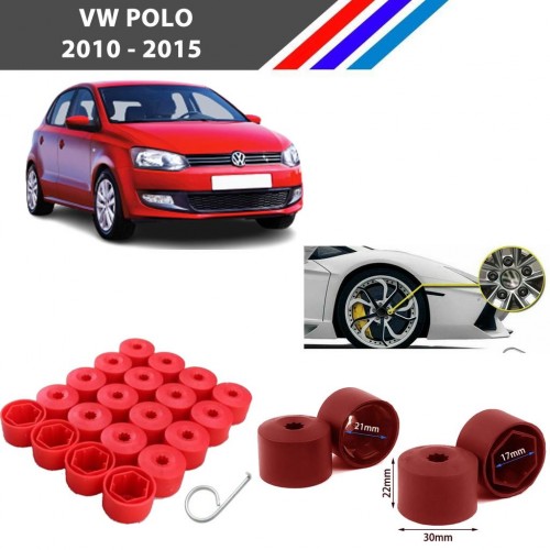 Otozet - VW Polo Bijon Civata Kapağı Kırmızı Renk 20 Adetli Set 17mm 1K06011739B9