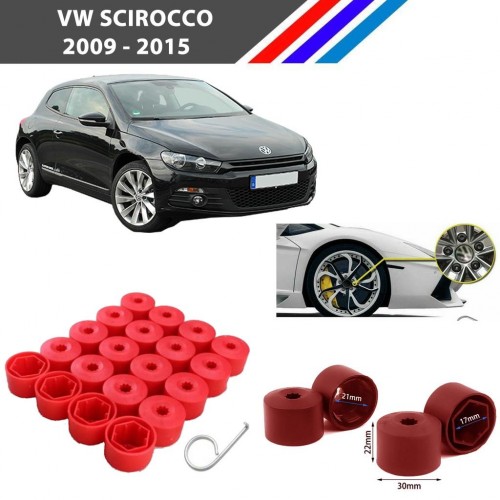 Otozet - VW Scirocco Bijon Civata Kapağı Kırmızı Renk 20 Adetli Set 17mm 1K06011739B9