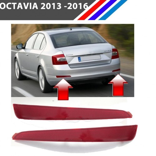 Skoda Octavia Arka Tampon Reflektörü Sol Sağ Takım 2013 - 2016
