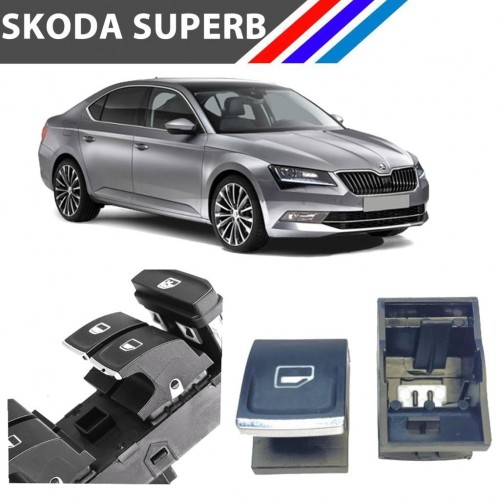 Skoda SuperB Cam Açma Düğme Tuş Butonu Krom Uçlu 1 Adet 2015+