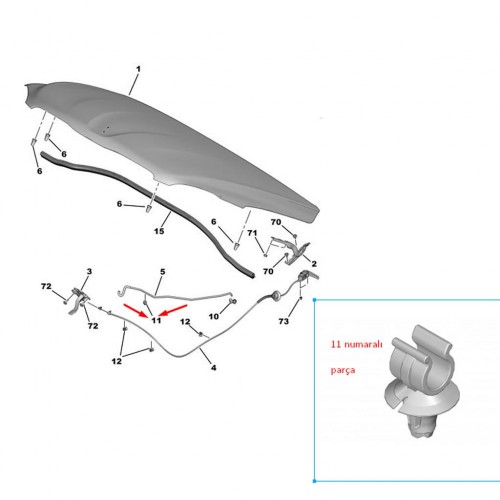 OTOZET Peugeot 207 Kaput Demiri Tutucu Klipsi 1 Adet 795059