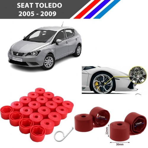 Otozet - Seat Toledo Bijon Civata Kapağı Kırmızı Renk 20 Adetli Set 17mm 1K06011739B9