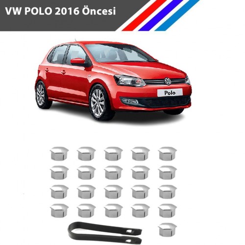 Otozet - VW Polo Bijon Civata Kapağı Krom Renk 21 Parçalı Set 17mm 2016 Öncesi