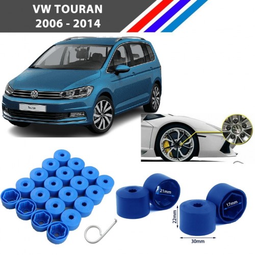 Otozet - VW Touran Bijon Civata Kapağı Mavi Renk 20 Adetli Set 17mm 1K06011739B9