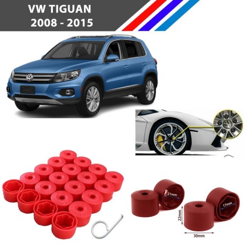 Otozet - VW Tiguan Bijon Civata Kapağı Kırmızı Renk 20 Adetli Set 17mm 1K06011739B9